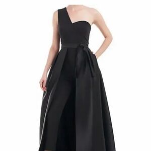 Kay Unger 18 Elegant One-Shoulder Black Pant/Skirt Dress Suit